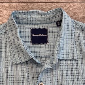 Tommy Bahama Silk Button Down Shirt Plaid Short Sleeve Mens XXL Casual Summer